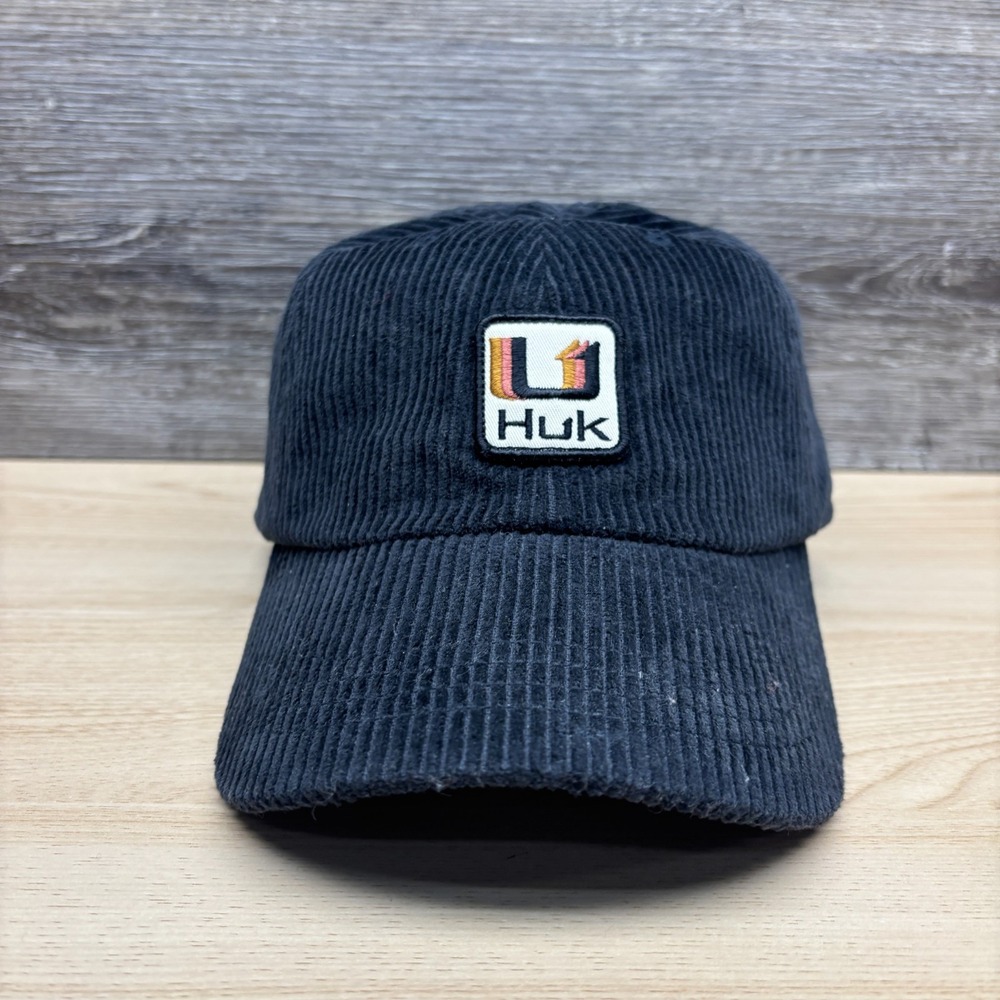 Huk Hat Cap Strap Back Black Corduroy Fishing Outdoors Adjustable